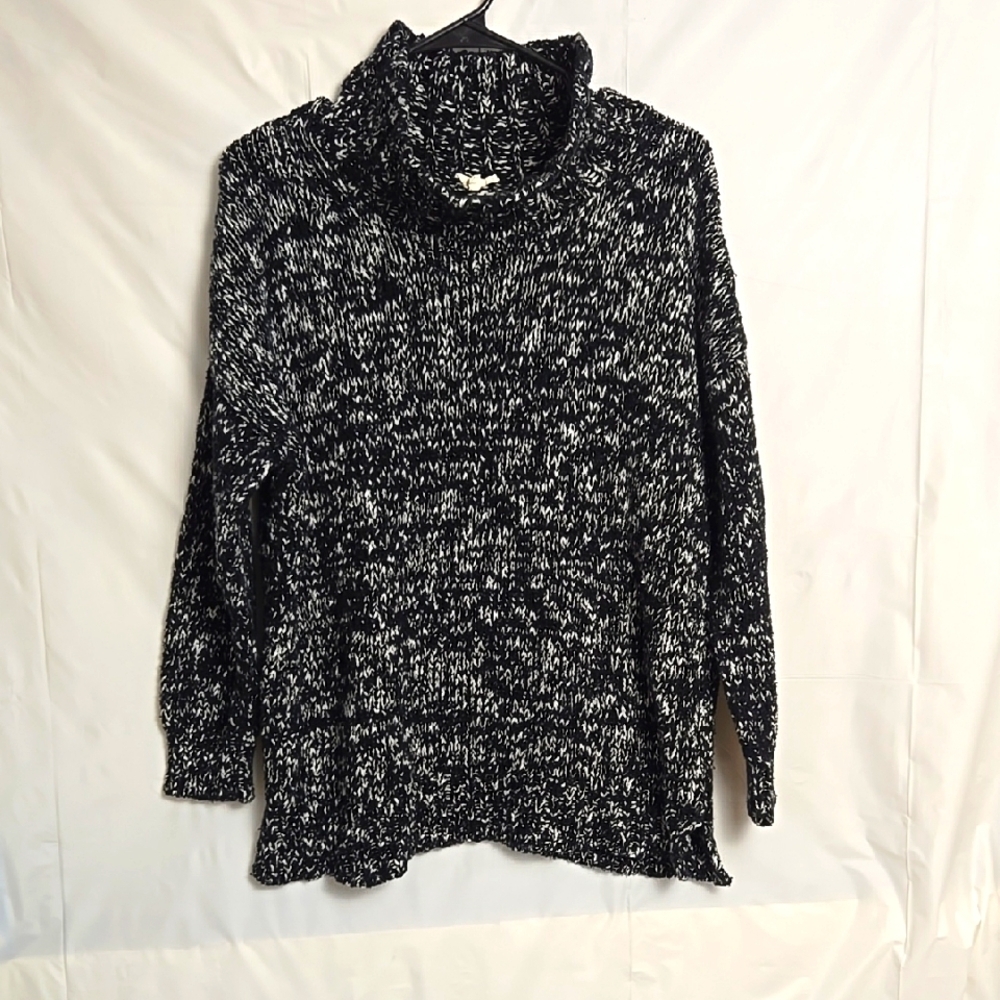Eileen Fisher Organic Cotton Black and White Women's Cowl Neck Sweater Size Med